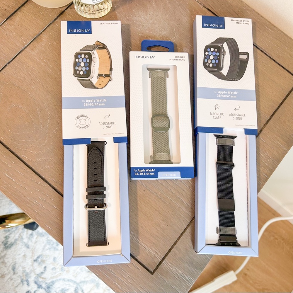 Insignia Three Apple Watch Band, Leather, Stainless Steel, and Nylon Bands